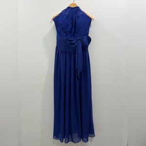 Royal Blue Lace Bow Front Halter Top Chiffon Maxi Dress XL Holiday Party